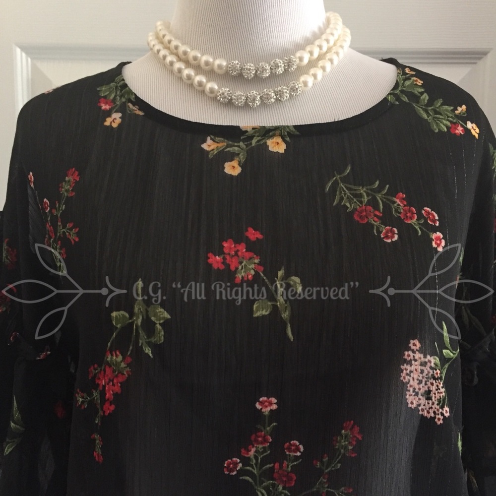 NEW! Black Floral Sheer Ruffle Blouse - Picture 5 of 8